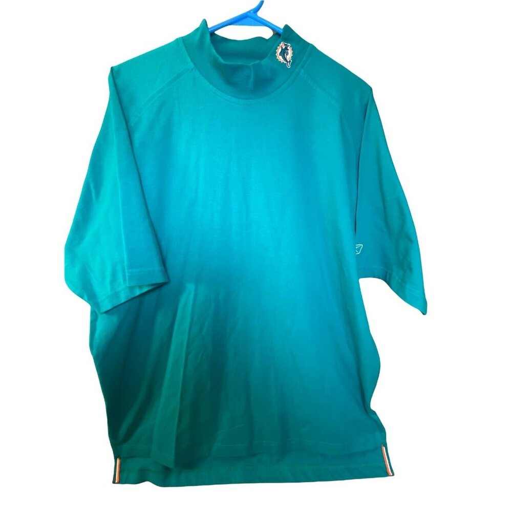 VTG 90s NFL TEAM MIAMI DOLPHINS OLD LOGO REEBOK PLAY DRY TURTLE NECK SS SHIRT  M